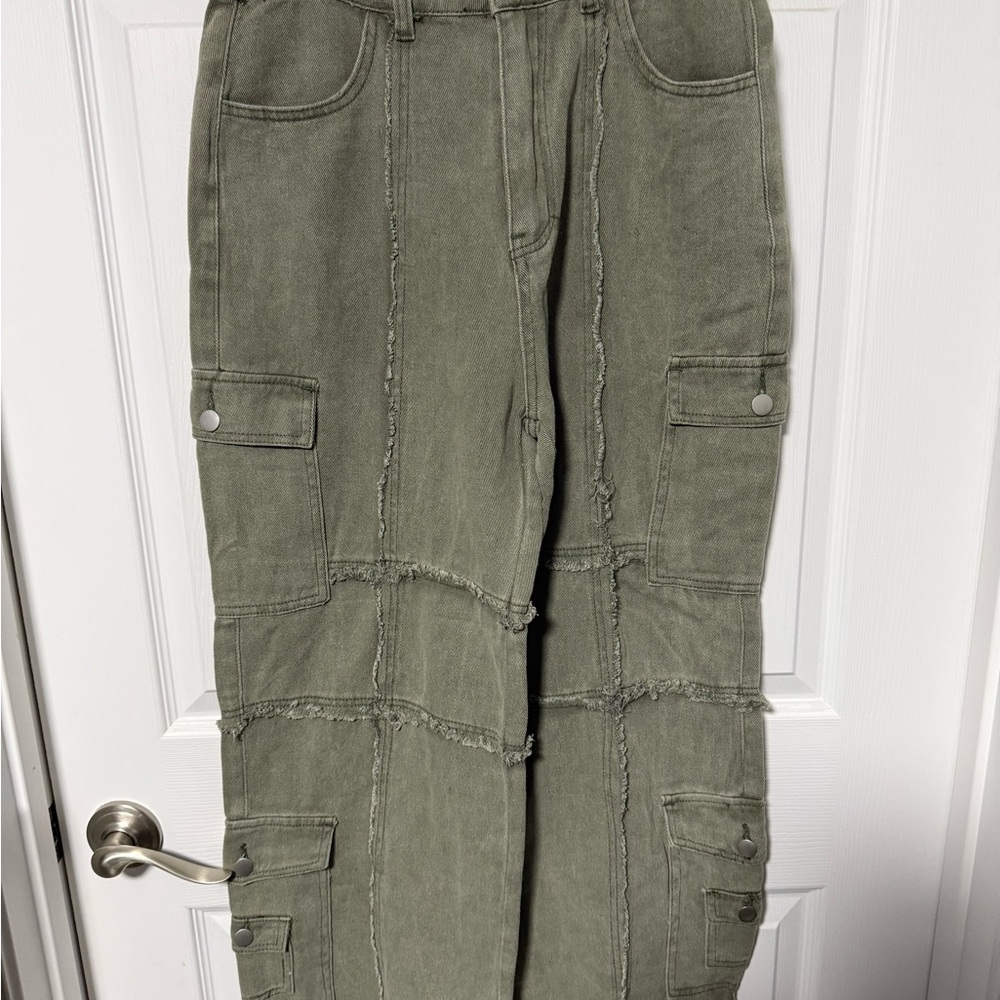POL Olive Patchwork Cargo Pants